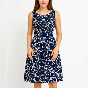 Gerard Darel white and navy floral sleeveless A-line dres 42